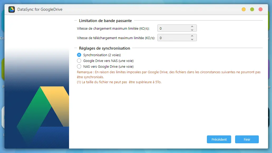 Asustor - DataSync for Google Drive réglages