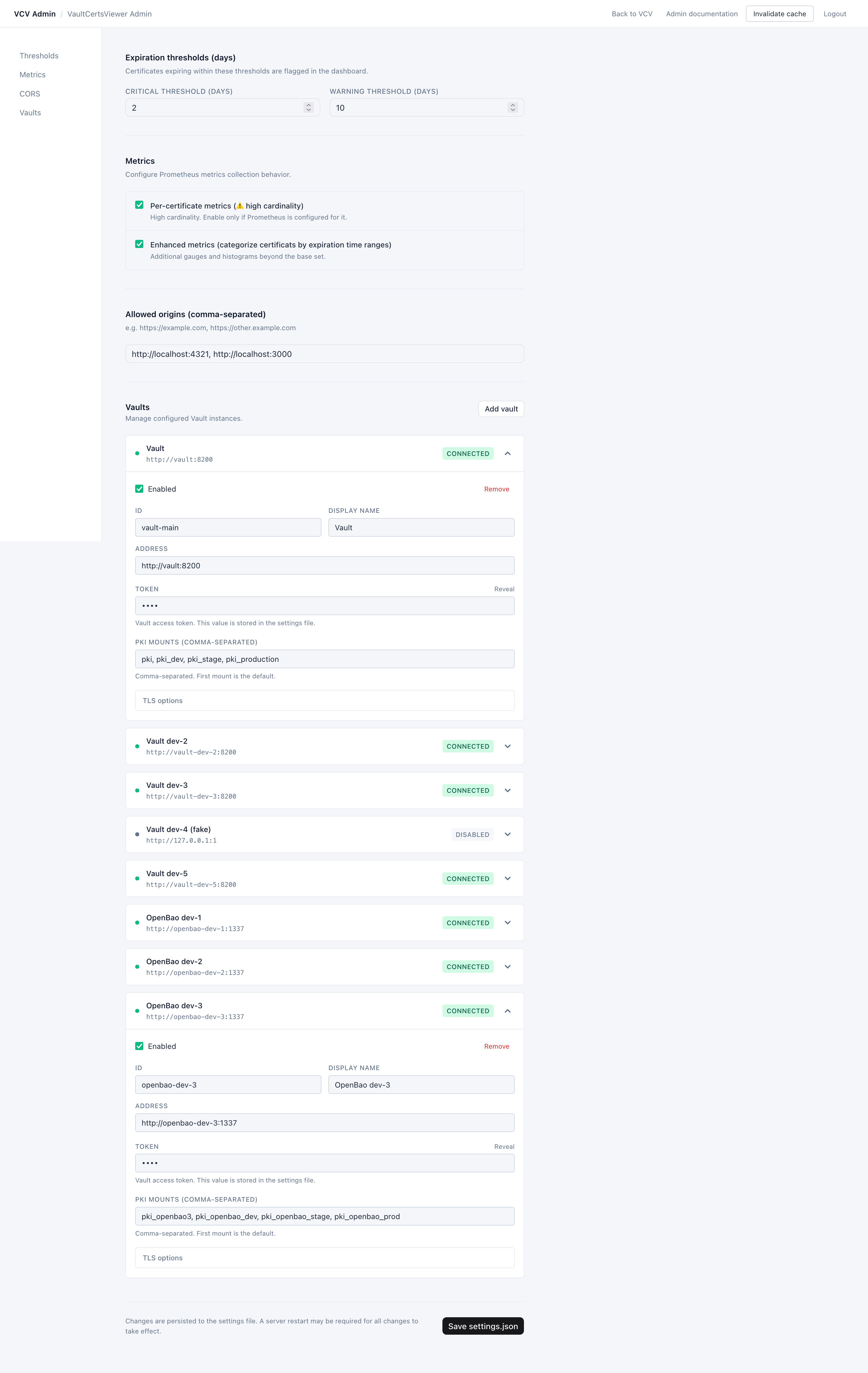 Administration page